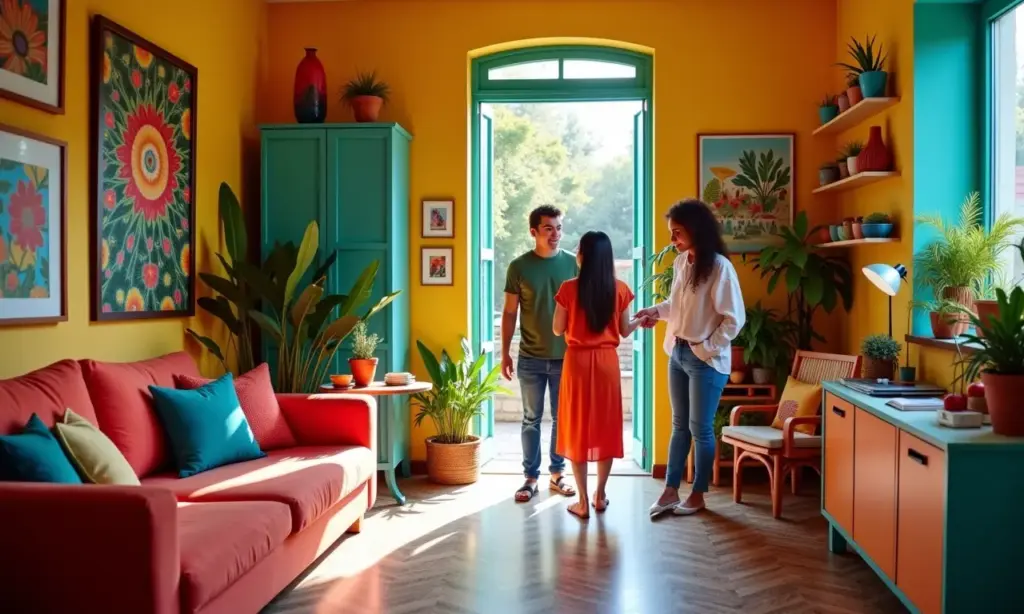 Fachada colorida de uma loja de decoração vibrante no Brasil.