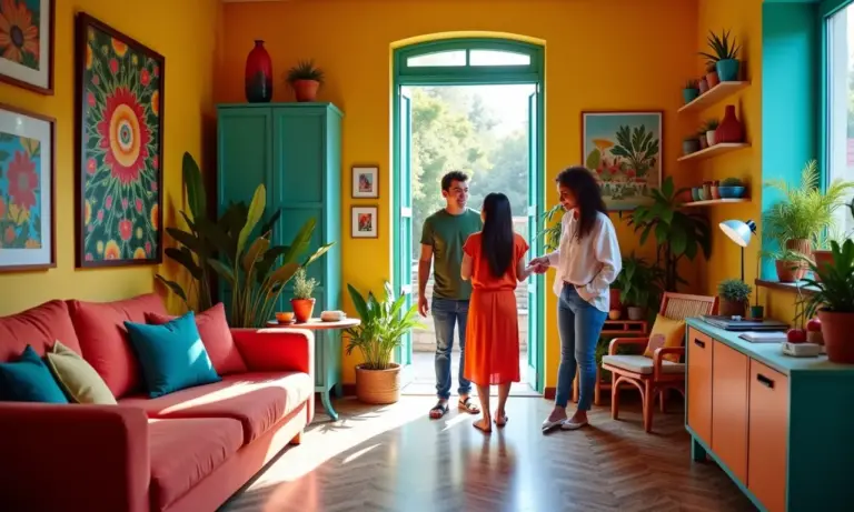 Fachada colorida de uma loja de decoração vibrante no Brasil.