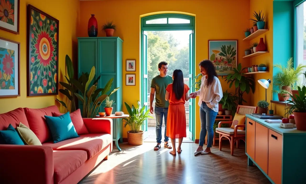 Fachada colorida de uma loja de decoração vibrante no Brasil.