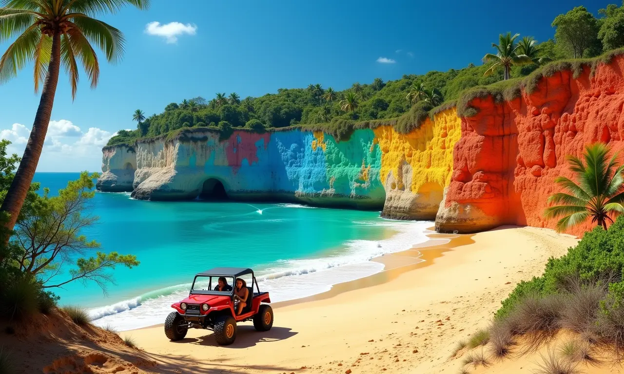 Falésias coloridas e passeios de buggy na Praia do Gunga, Alagoas.