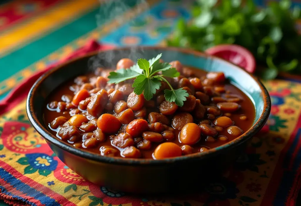 Feijoada brasileira tradicional em mesa rústica