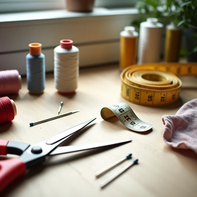 Ferramentas de costura organizadas em um espaço de trabalho