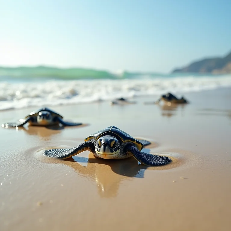 Filhotes de tartaruga marinha sendo soltos na Praia do Forte