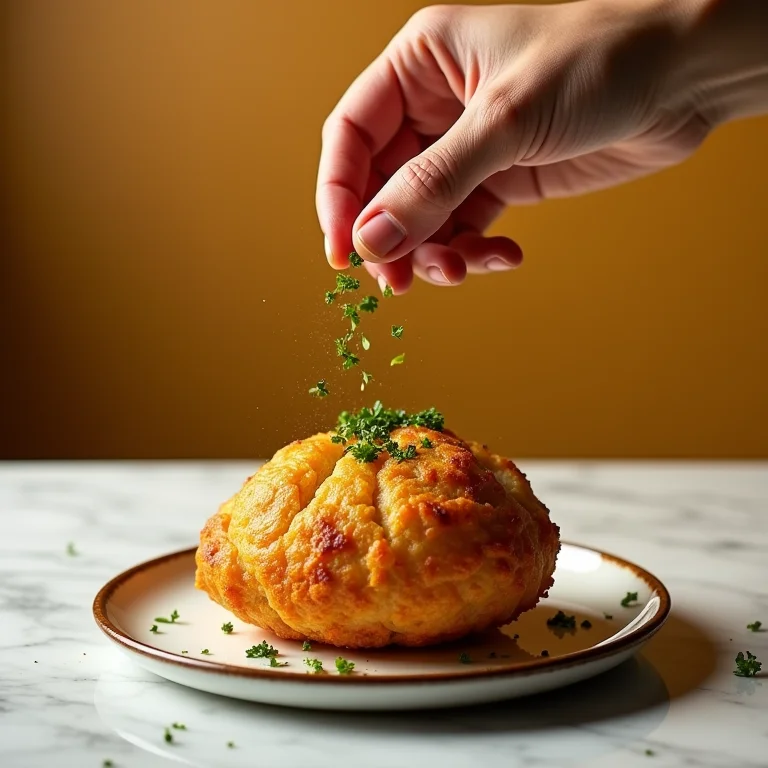 Finalizando coxinha com ervas frescas
