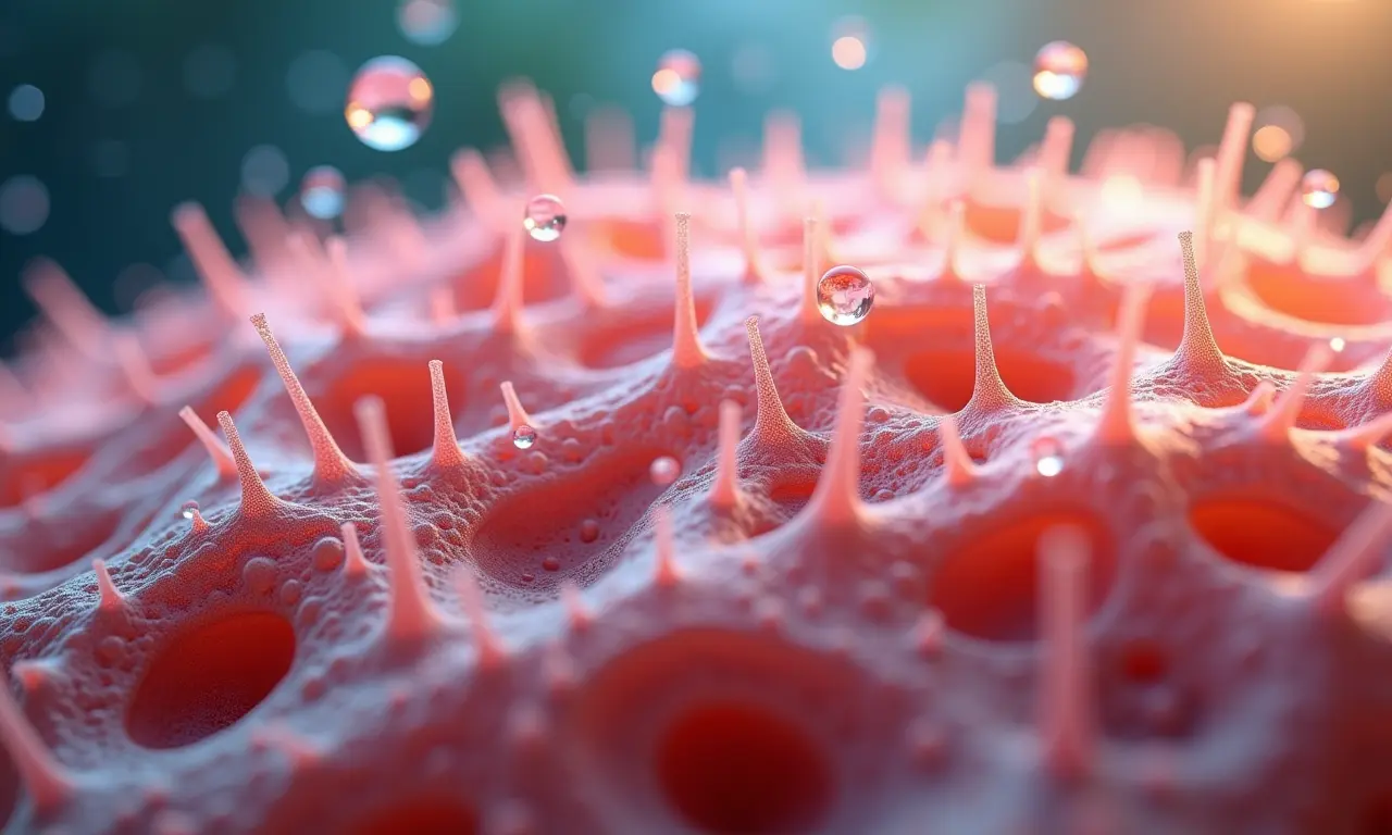 Fios de cabelo absorvendo gotas de água, demonstrando porosidade.