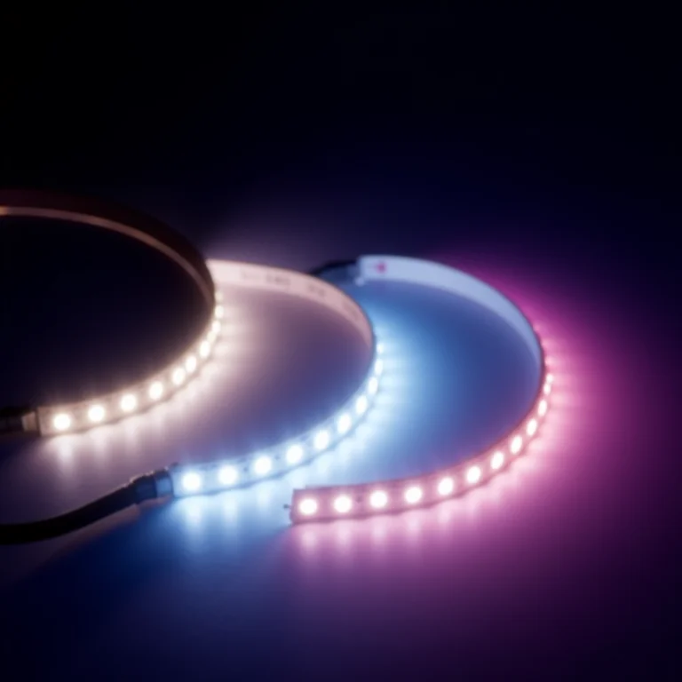 Fitas de LED com diferentes cores de luz.
