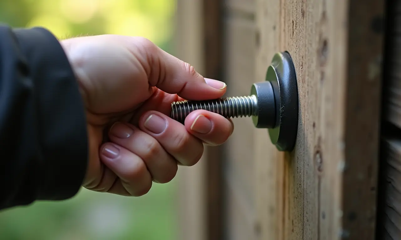 Fixando as agarras na parede de escalada infantil.