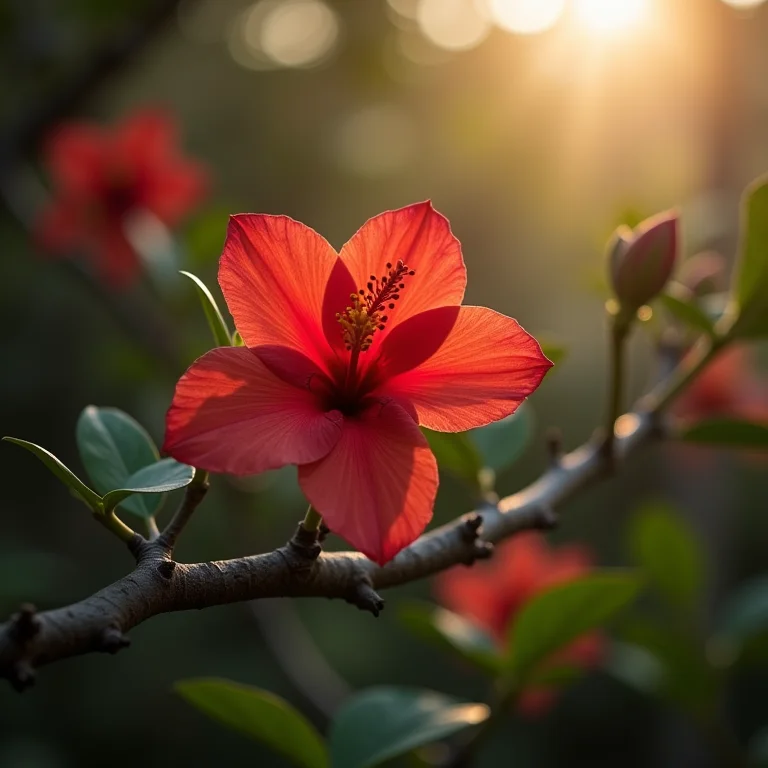 Flor Kokia cookei em um galho.