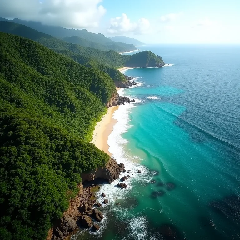 Floresta exuberante encontrando o mar em Itacarezinho.