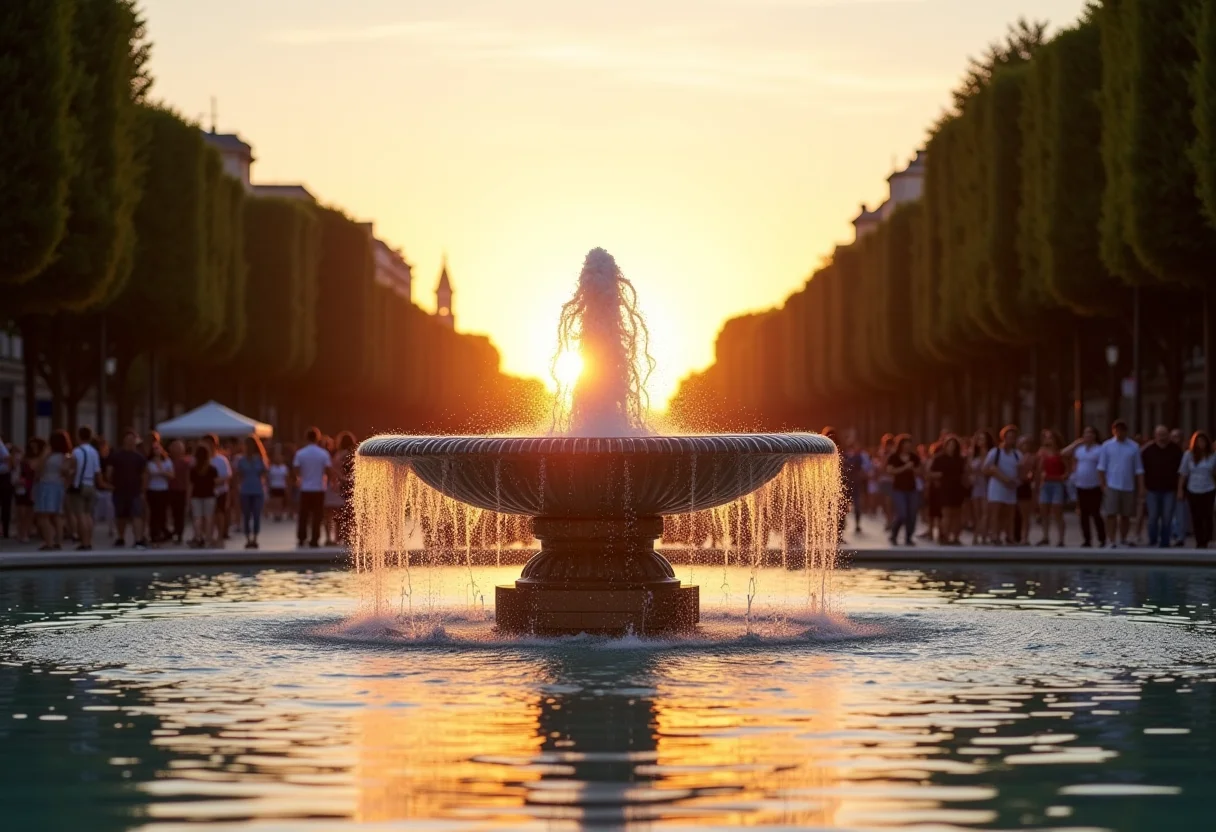 Fonte de Cibeles ao pôr do sol em Madrid