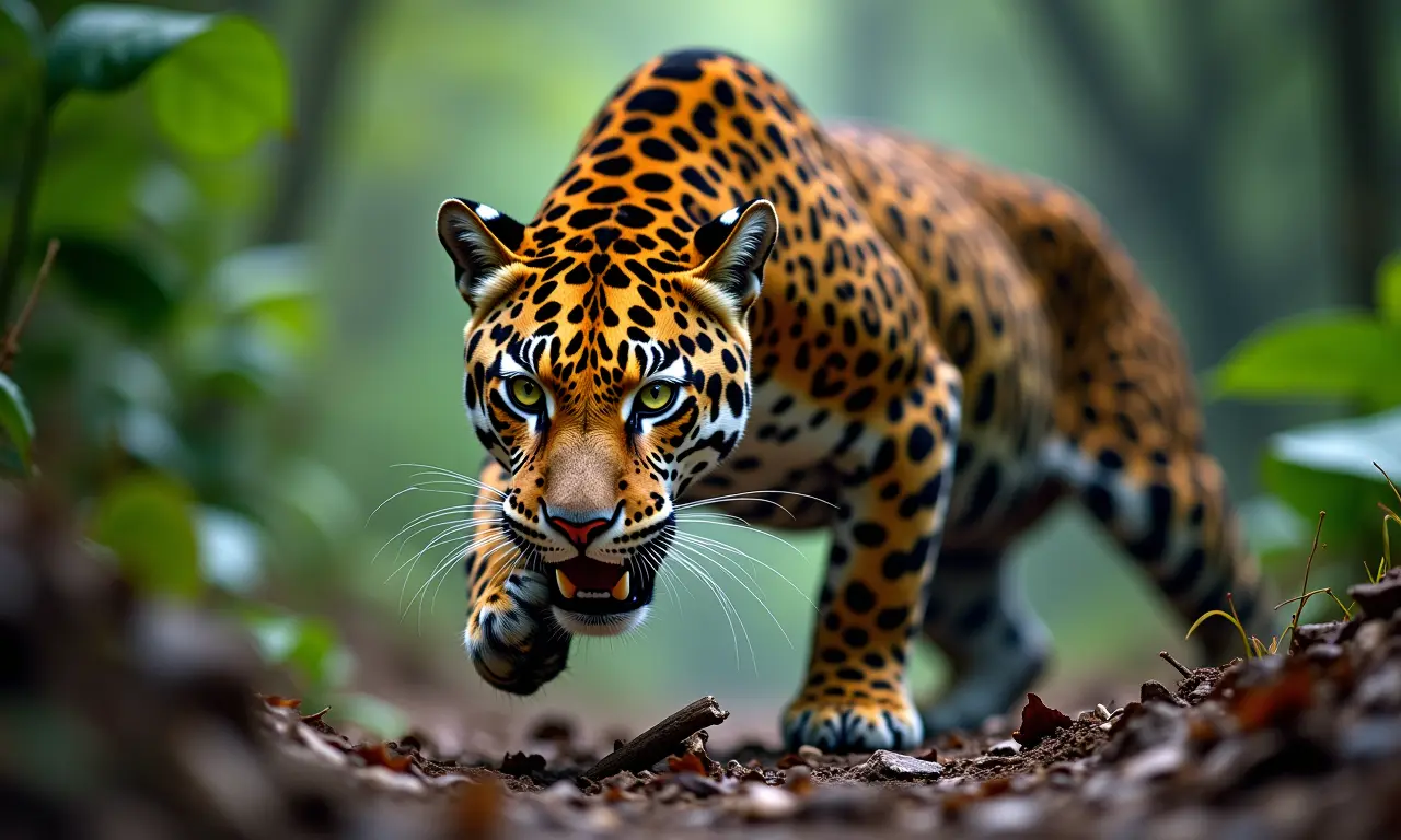 Fotografia de vida selvagem: flagrante de um jaguar na Amazônia.