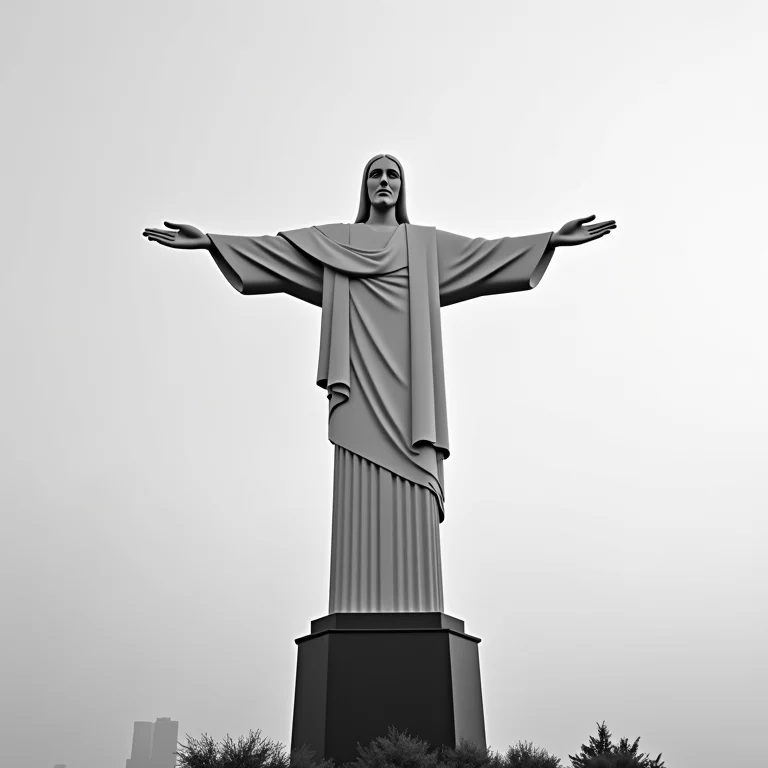 Fotografia histórica em preto e branco do Cristo Redentor