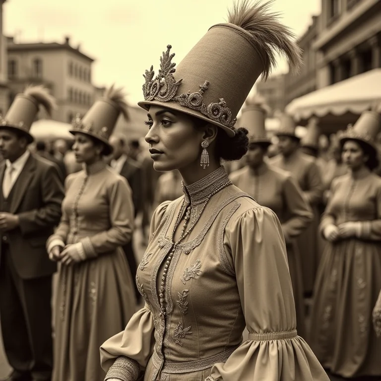 Fotografias antigas retratando a história do Carnaval no Brasil.