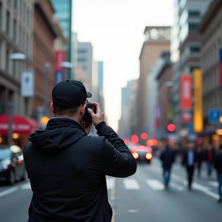 Fotógrafo aplicando dicas de composição em uma paisagem urbana