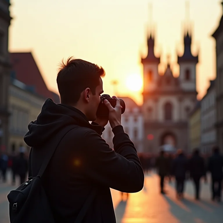 Fotógrafo capturando a Praça do Mercado Principal em Cracóvia