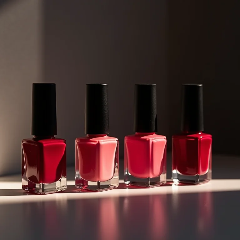 Frascos de esmalte armazenados corretamente em local fresco e escuro.