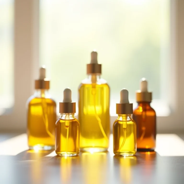 Frascos de óleo secante com óleos naturais.