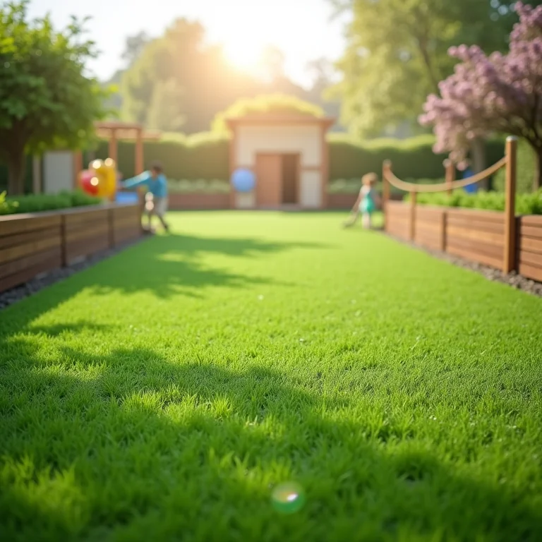 Grama sintética segura e confortável para crianças em áreas externas.