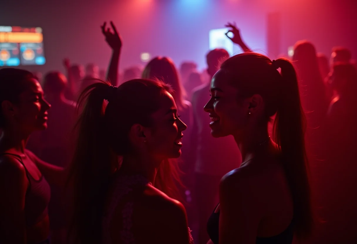 Grupo de amigas curtindo show de trap com looks estilosos