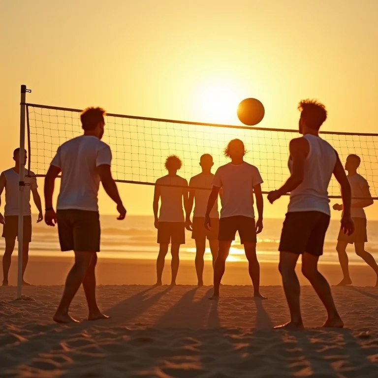 Grupo de jovens praticando esportes na Praia de Jatiúca.