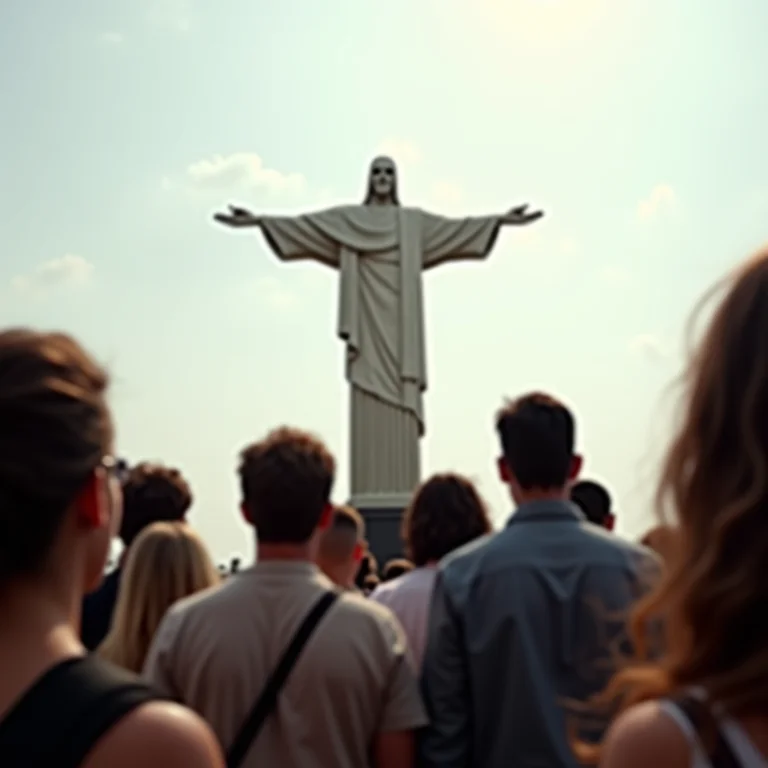 Grupo de pessoas admirando o Cristo Redentor no Rio de Janeiro