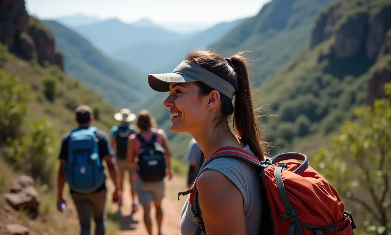 Guia conduzindo trilheiros na Chapada Diamantina.