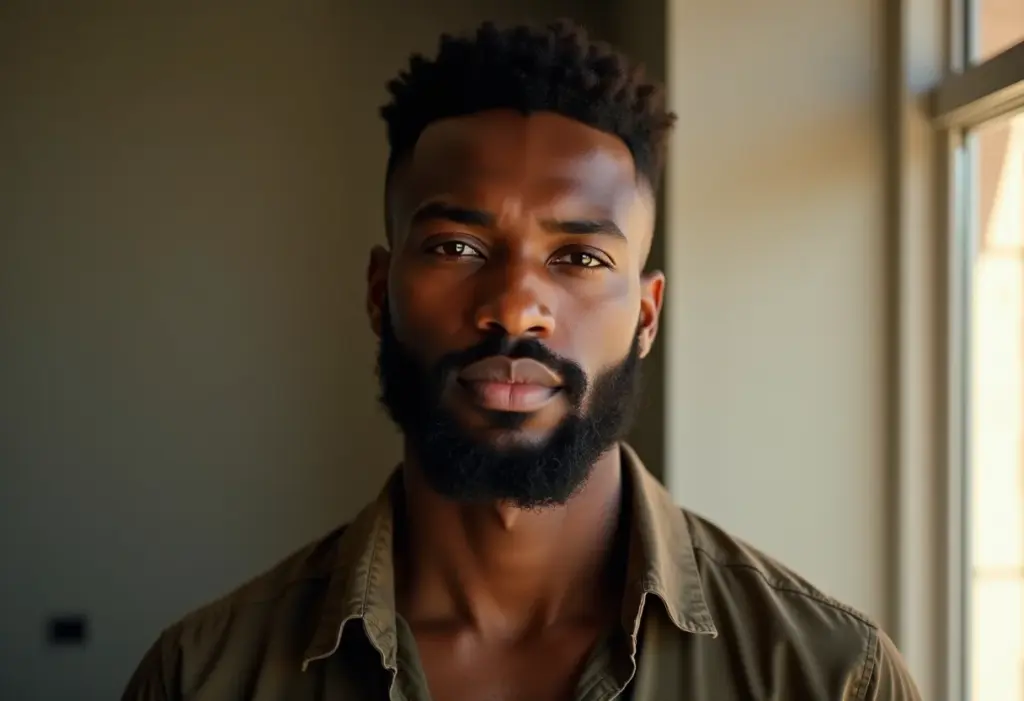 Homem barbudo e bem cuidado sorrindo