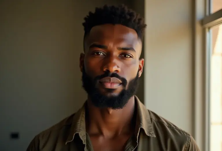 Homem barbudo e bem cuidado sorrindo