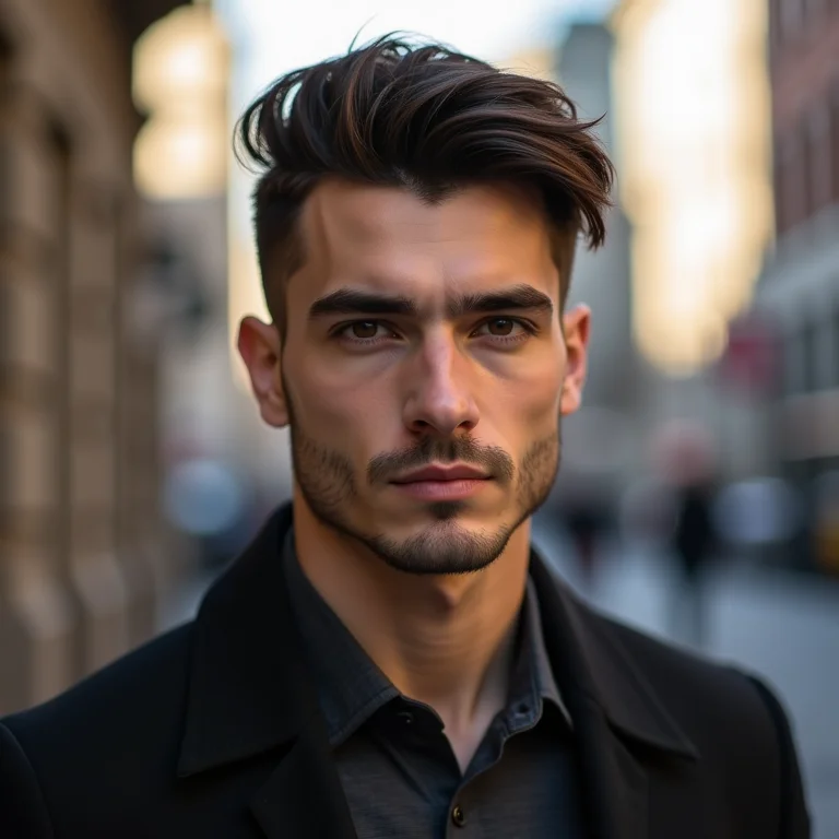 Homem com rosto redondo usando corte alongador