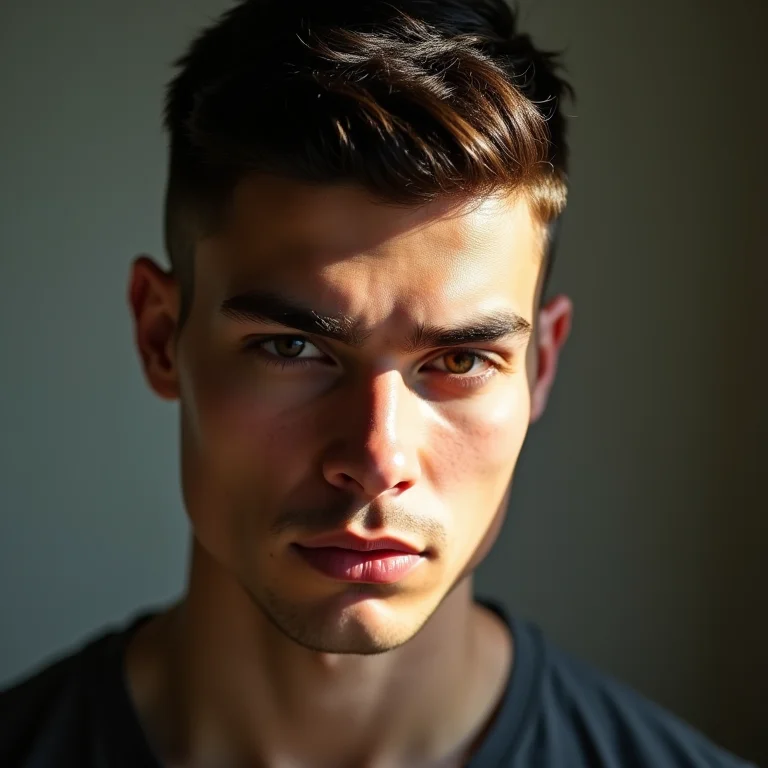 Homem com rosto triangular equilibrando as proporções com o corte.