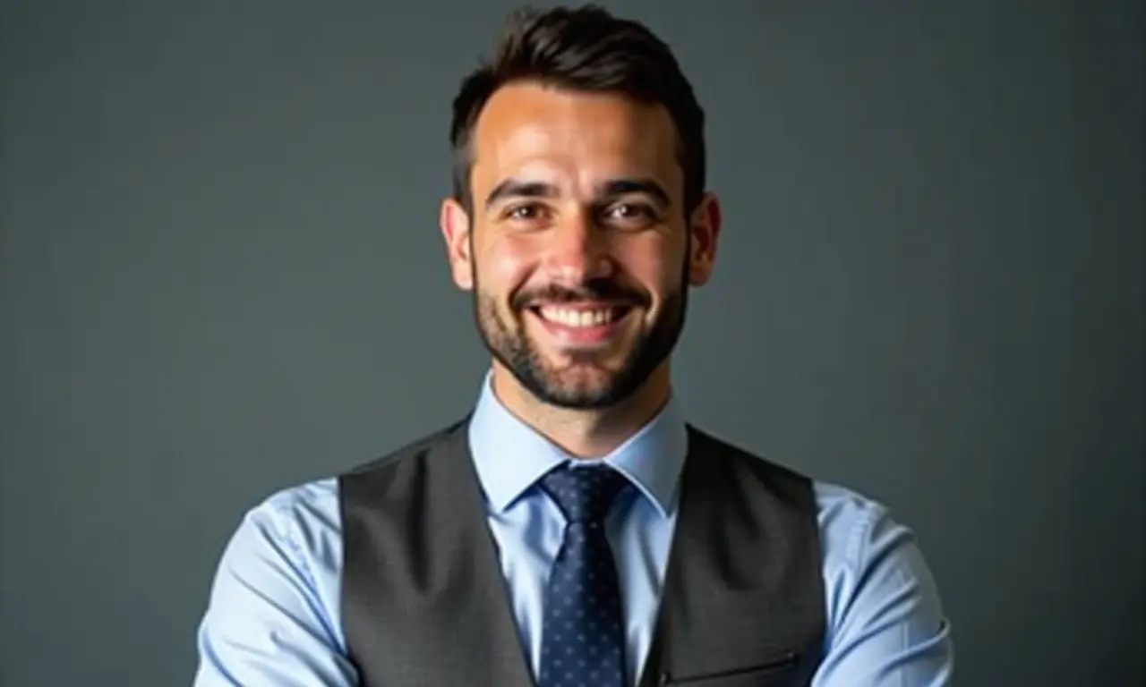 Homem de colete e gravata: visual profissional.