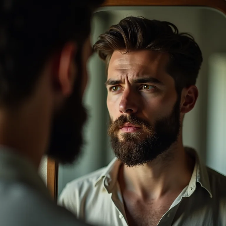 Homem desanimado com o crescimento da barba