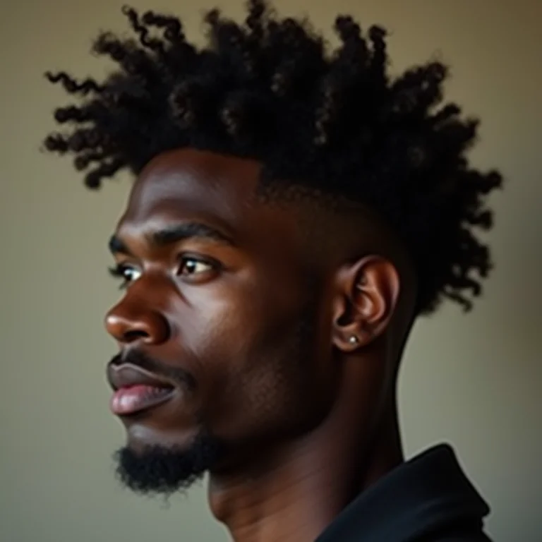 Homem negro com cabelo crespo definido e corte estiloso.