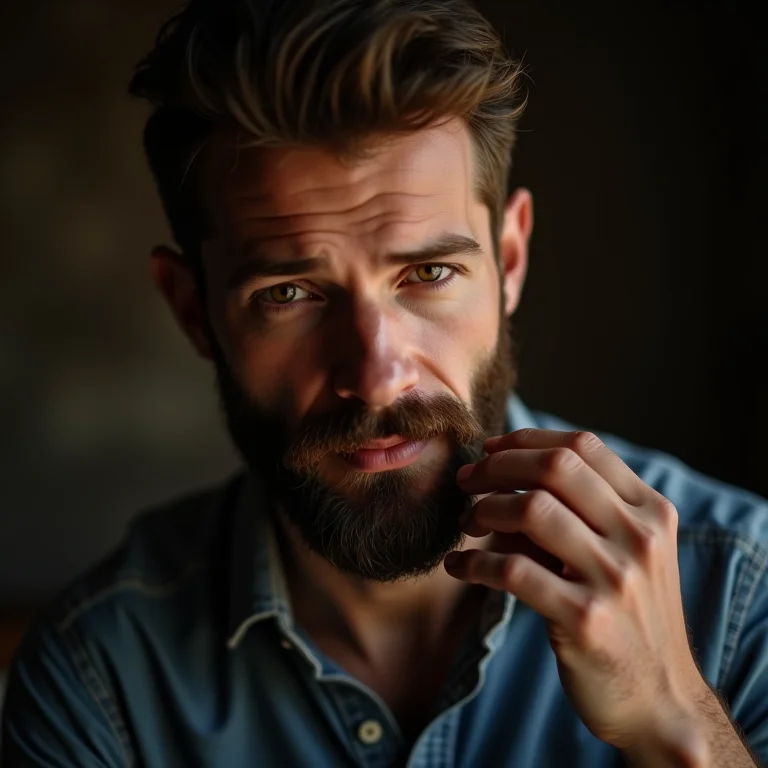 Homem penteando a barba com cuidado