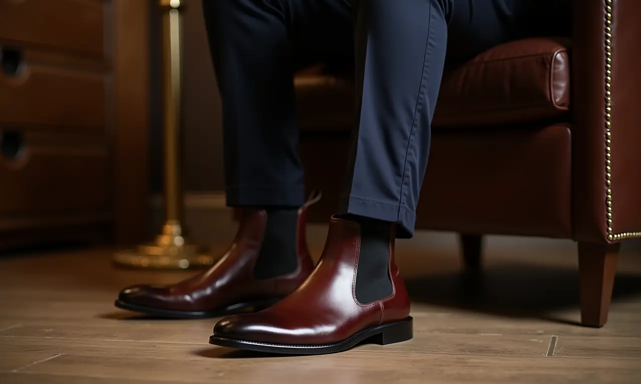 Homem usando bota Chelsea da Ricardo Almeida com roupa sofisticada.