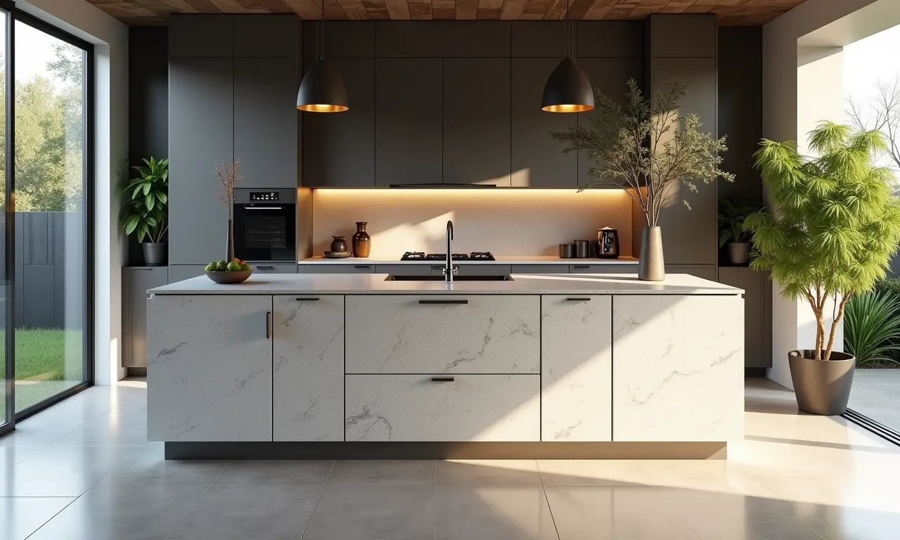 Ilha de cozinha com dimensões ideais para conforto e funcionalidade.