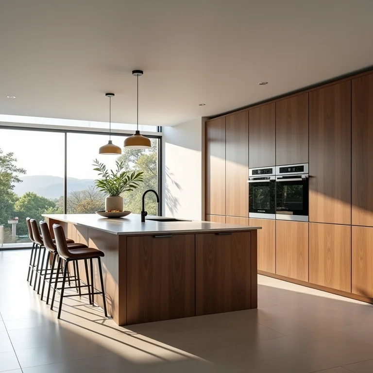 Ilha mal planejada obstruindo o fluxo na cozinha integrada