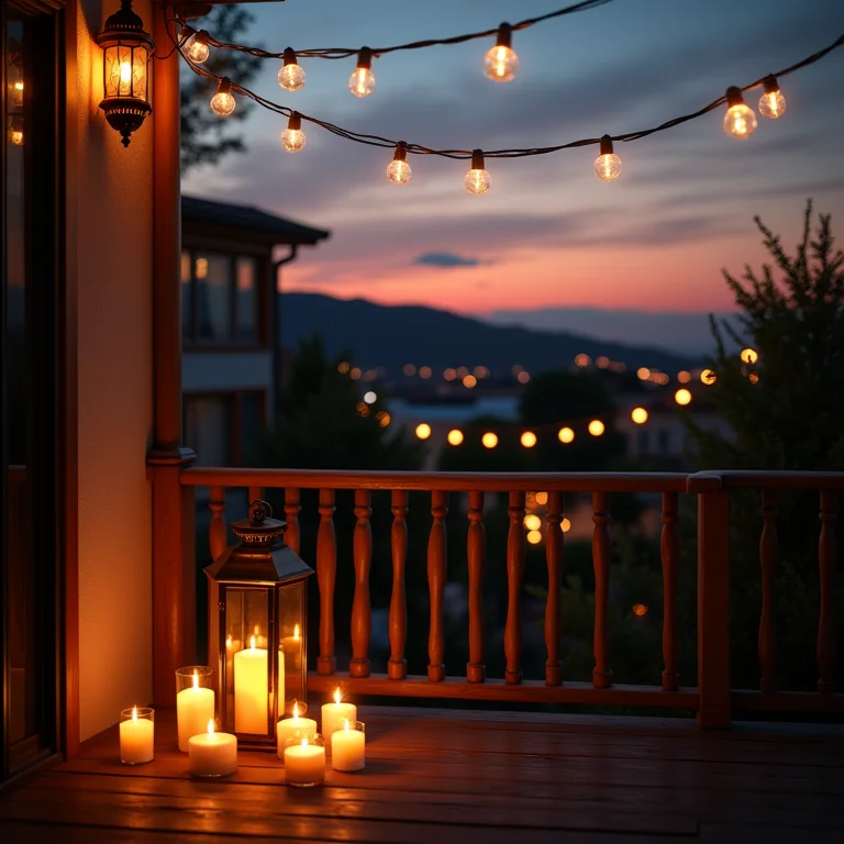 Iluminação aconchegante em uma sacada charmosa