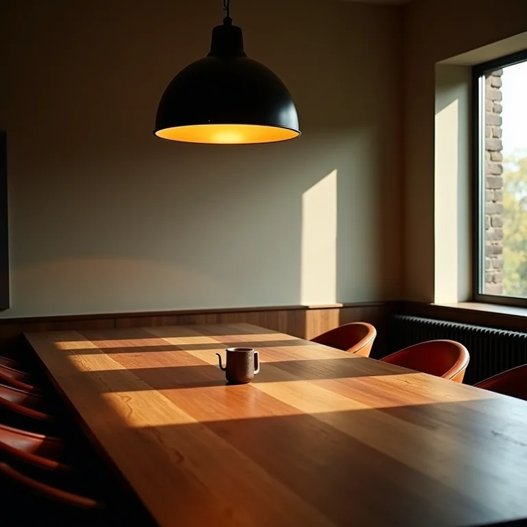 Iluminação inadequada em sala de jantar, com sombras fortes