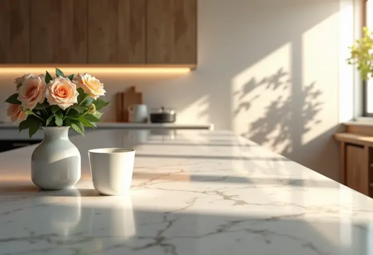 Iluminação para bancada de cozinha com luz suave e decoração elegante