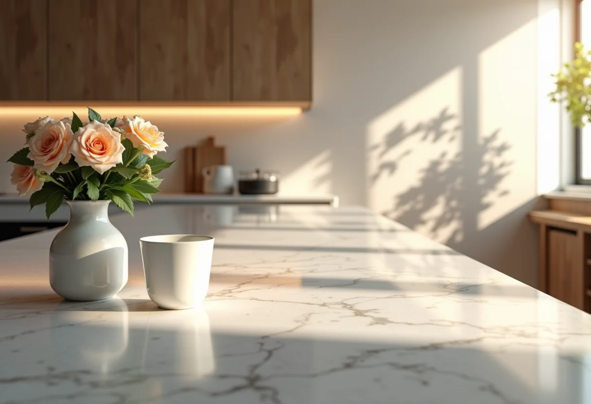 Iluminação para bancada de cozinha com luz suave e decoração elegante