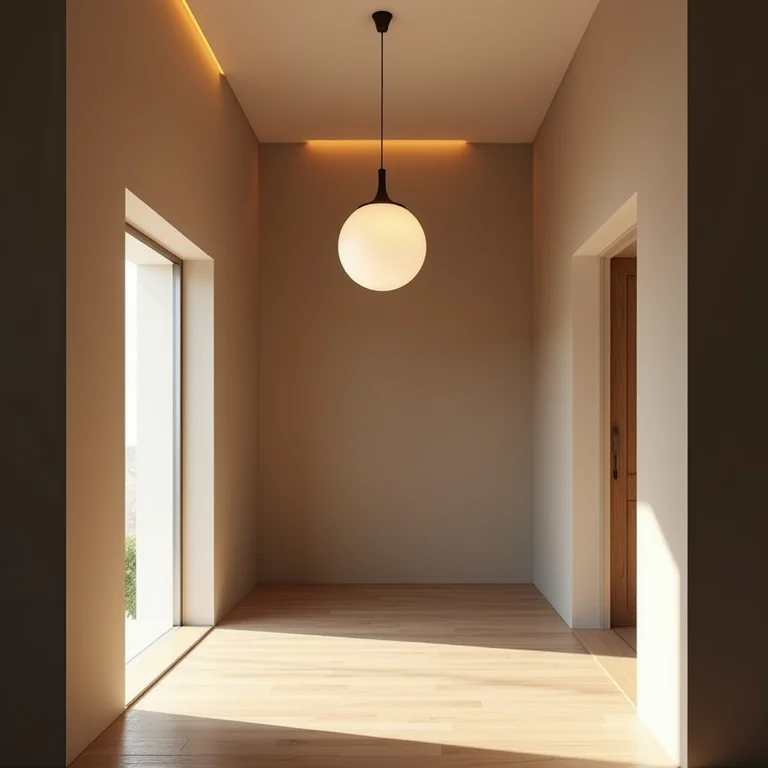 Iluminação pendente moderna na entrada de casa.