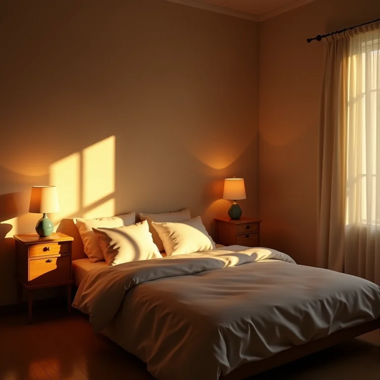 Iluminação suave e aconchegante para um quarto de casal relaxante.