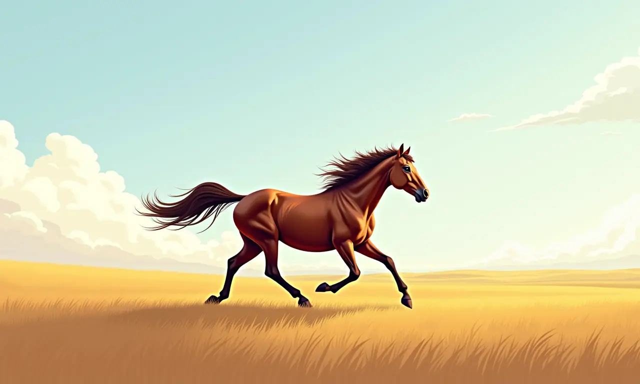 Ilustração graciosa do Cavalo galopando em uma pradaria.