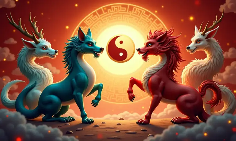 Ilustração vibrante dos animais do zodíaco chinês em círculo.