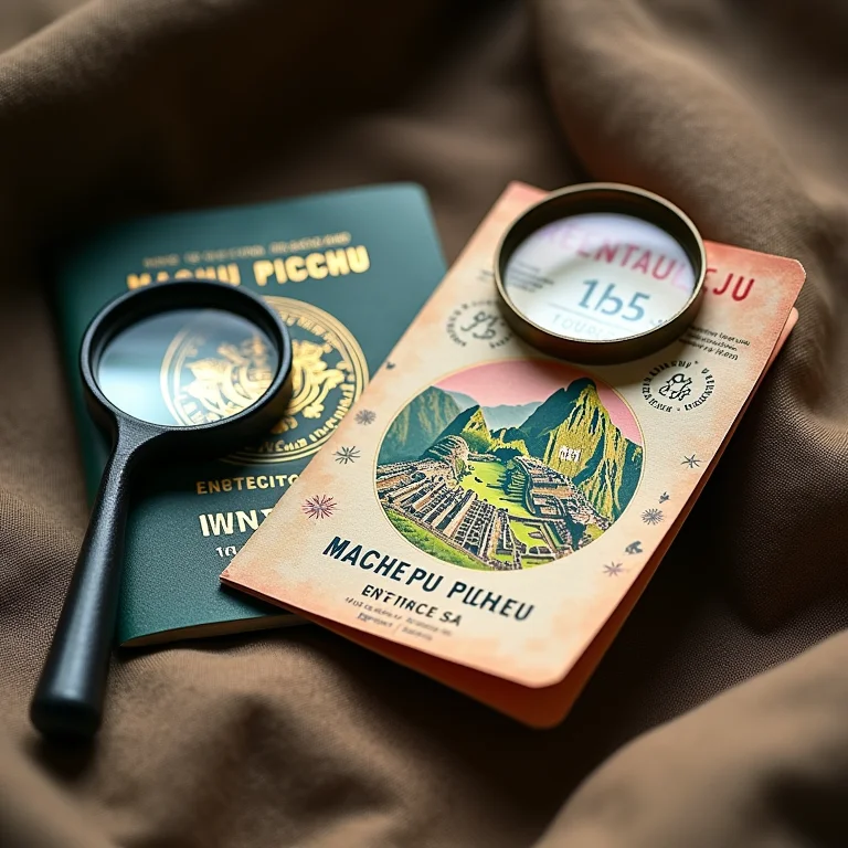 Ingressos para Machu Picchu, passaporte e lupa