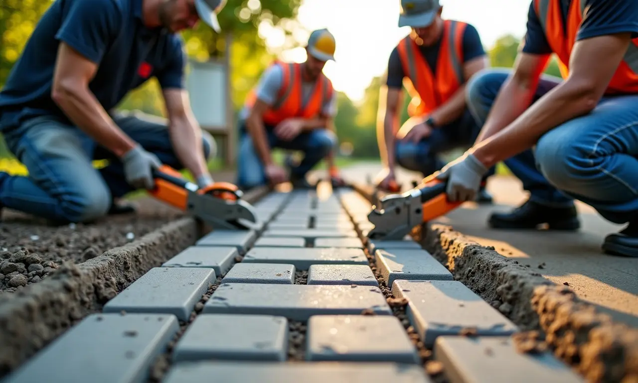 Instalação de piso drenante por profissionais especializados.
