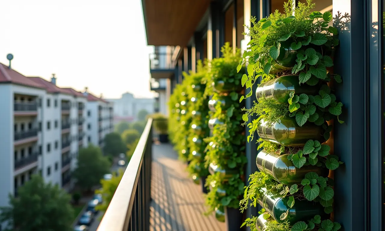 Jardim vertical sustentável feito com garrafas PET.