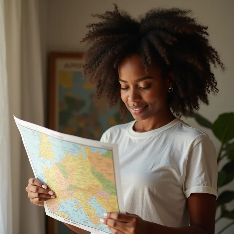 Jovem explorando Madrid com mapa local.