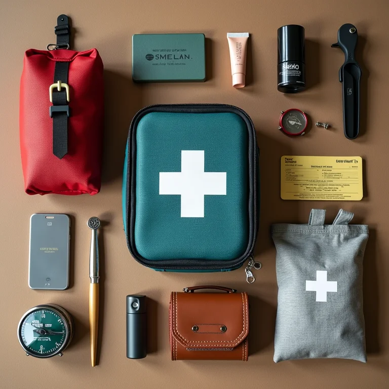 Kit de primeiros socorros e itens essenciais para viagem